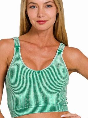 Zenana Dark Green Ribbed Crop Tank
